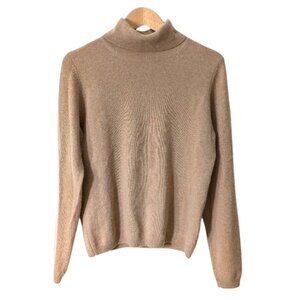 Isle 100% Cashmere Turtleneck Sweater Minimalist Capsule Wardrobe Tan Size S